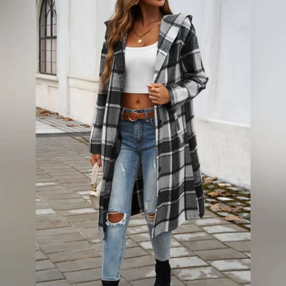 Ella hooded button down plaid coat - Picture 6 of 6